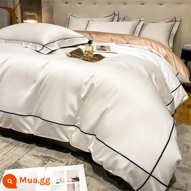 Xuất khẩu sang Ý 220 sợi dài cotton bốn mảnh nhẹ sang trọng 100% cotton chăn ga trải giường cotton nguyên chất bộ đồ giường đơn giản 4 - Dimeng nguyên bản màu trắng chất lượng cao 220 bông