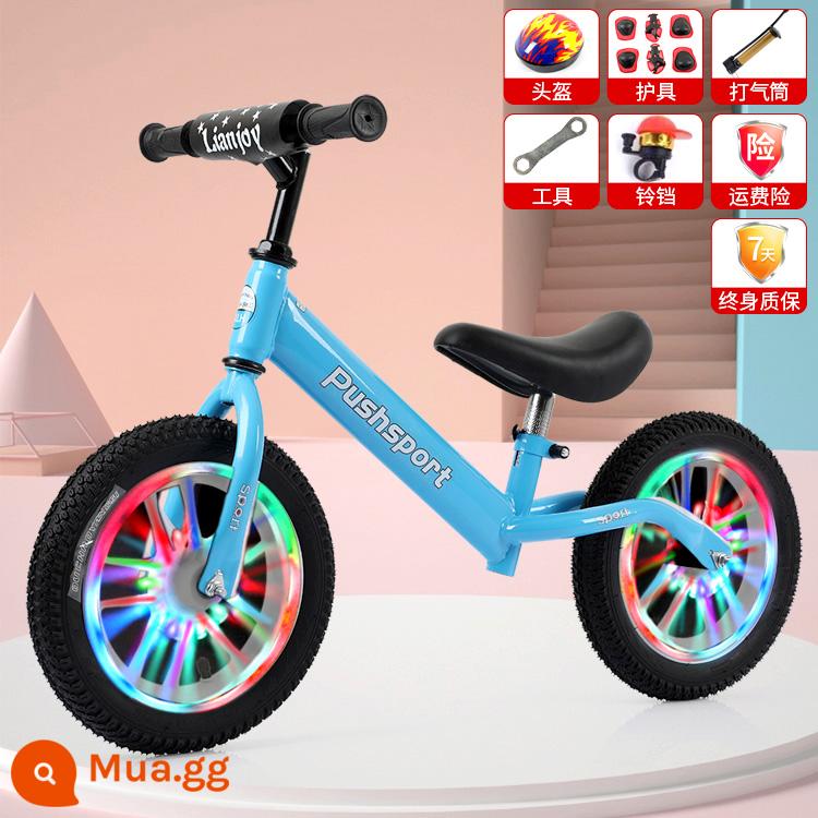 Xe thăng bằng trẻ em nhấp nháy xe 2 bánh yoyo đua 12 inch 14 inch xe trượt Scooter tự hành cho bé 2-3-6-7 tuổi - Bánh xe flash bằng thép carbon cao màu xanh 12 inch + túi quà tặng, thích hợp cho 85-120 cm