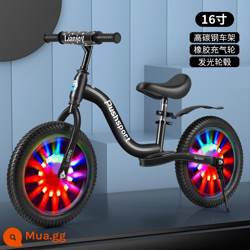 Xe thăng bằng trẻ em nhấp nháy xe 2 bánh yoyo đua 12 inch 14 inch xe trượt Scooter tự hành cho bé 2-3-6-7 tuổi - Bánh xe nan hoa sáng bóng 16 inch kiểu S màu đen có gác chân phù hợp cho 120-150 cm