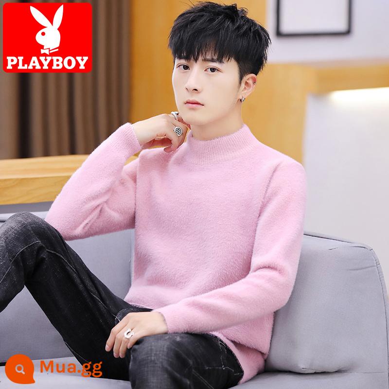 Playboy Chồn Nhung Áo Len Cao Cổ Nam Xu Hướng Xuân Thu Bên Trong Áo Len Plus Nhung Dày Ấm Dệt Kim - 741 nửa cao cổ màu hồng