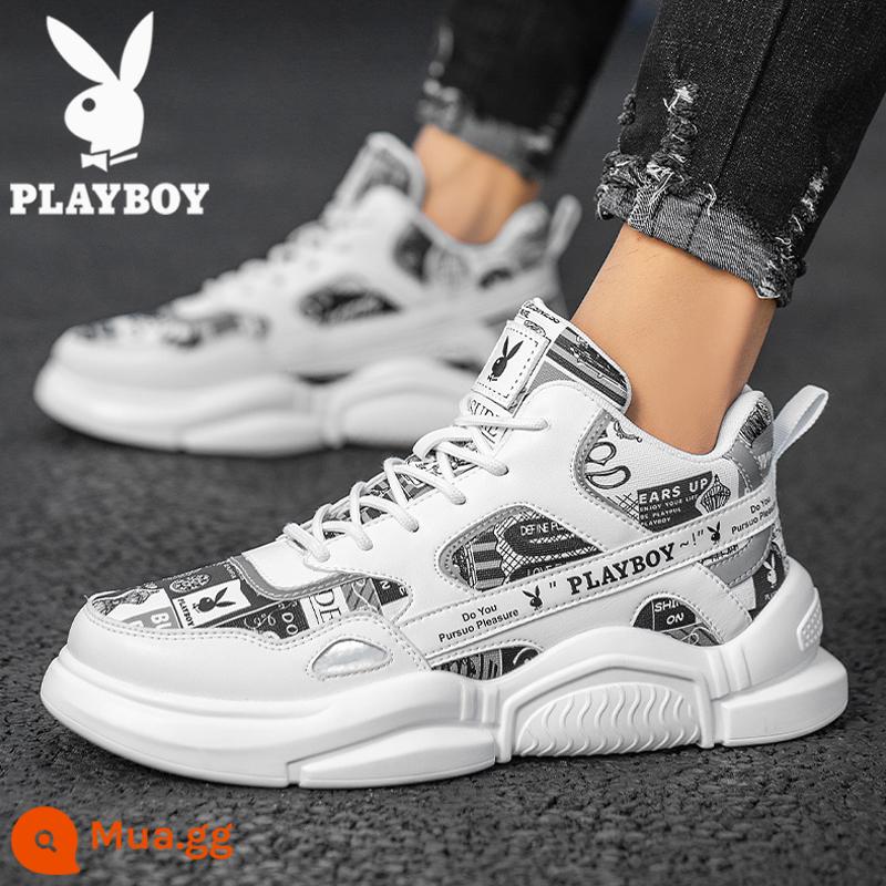 Giày Nam Playboy 2022 Mới Hợp Thời Trang Mùa Đông Giày Sneakers Vải Bố Plus Nhung Tất Cả Trận Đấu Giày Thường Nam - Xiao WPL520415X trắng đen