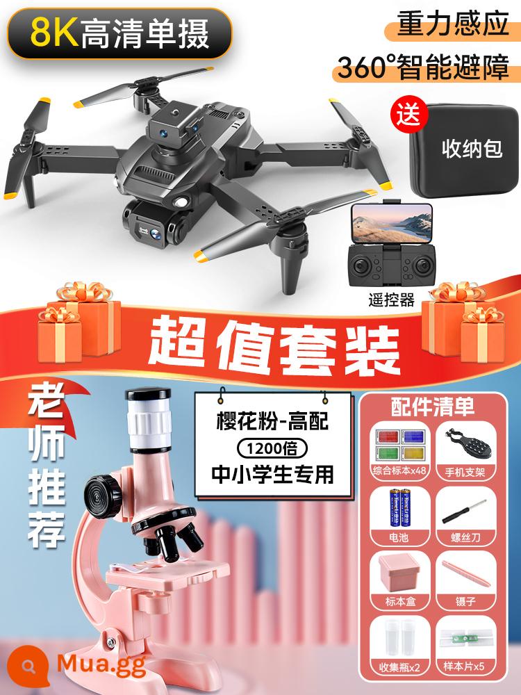 Đồ chơi máy bay điều khiển từ xa UAV dành cho trẻ em Chụp ảnh trên không chuyên nghiệp độ phân giải cao 8K học sinh tiểu học máy bay không người lái chống rơi lớn cấp nhập cảnh - [Sự kết hợp giá trị tuyệt vời] [Tránh chướng ngại vật toàn diện 360°] 8K HD [máy bay không người lái trên không một camera] + kính hiển vi quang học dành cho trẻ em Màu hồng Sakura