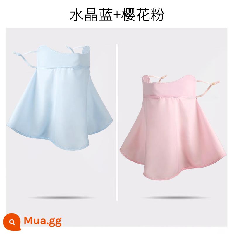 Mặt nạ chống nắng bảo vệ mắt Ice Silk che toàn bộ khuôn mặt, cổ và cổ của phụ nữ Xia Gao Yan Mặt nạ che nắng chống tia cực tím có giá trị khi lái xe - Xanh pha lê + Bảo vệ cổ màu hồng Sakura [Mua một tặng một]