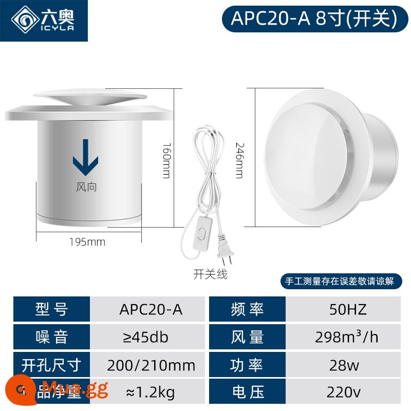 Quạt hút 2 chiều bột phòng treo tường loại cửa sổ nhà bếp vệ sinh gia đình quạt hút mạnh im lặng quạt thông gió 6 inch - Van một chiều 8 inch có công tắc (chỉ ống xả)