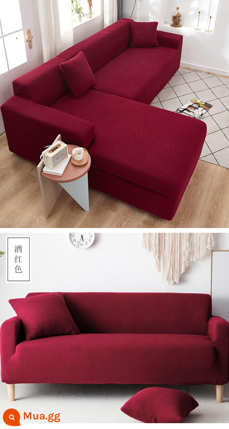 Bọc Ghế Sofa Tất Cả Bao Gồm Đa Năng Lười Full Bọc Ghế Sofa Bốn Mùa Đa Năng Sofa Đệm Đàn Hồi Bao Vải Bộ Vải - Màu đỏ tía (dệt kim dày) đi kèm vỏ gối và dải chống trượt