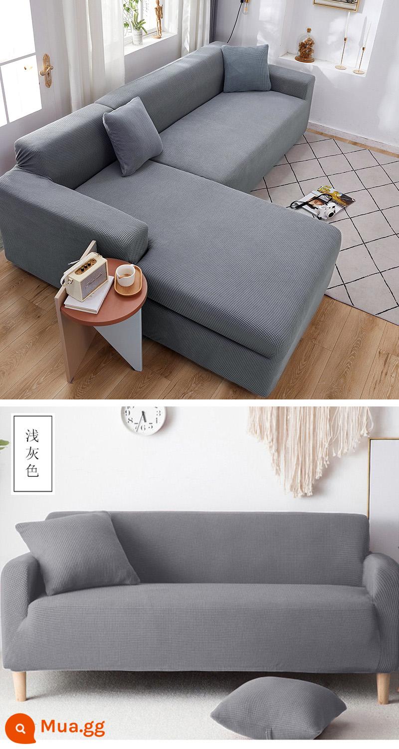 Bọc Ghế Sofa Tất Cả Bao Gồm Đa Năng Lười Full Bọc Ghế Sofa Bốn Mùa Đa Năng Sofa Đệm Đàn Hồi Bao Vải Bộ Vải - Màu xám nhạt (dệt kim dày) đi kèm vỏ gối và dải chống trượt