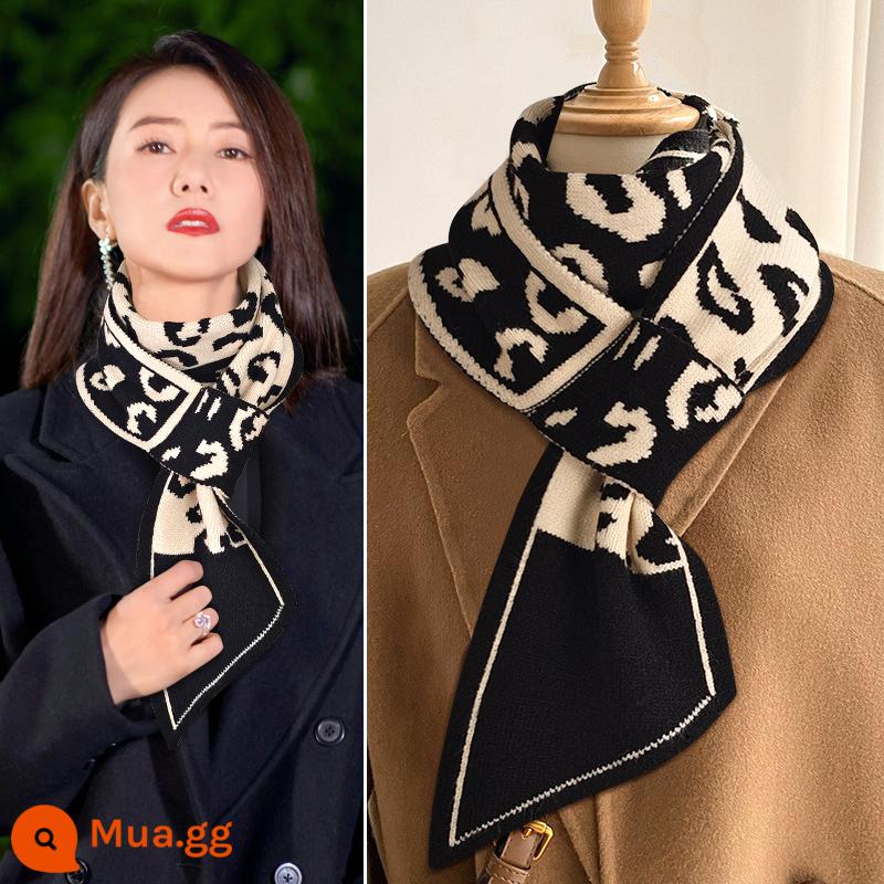 Khăn quàng bảo vệ cổ nhỏ cho nữ mùa đông 2023 mùa xuân thu mới houndstooth khí chất đốt sống cổ đa năng cổ khăn quàng cổ lười - Khăn choàng cổ nhỏ họa tiết da báo màu be đen