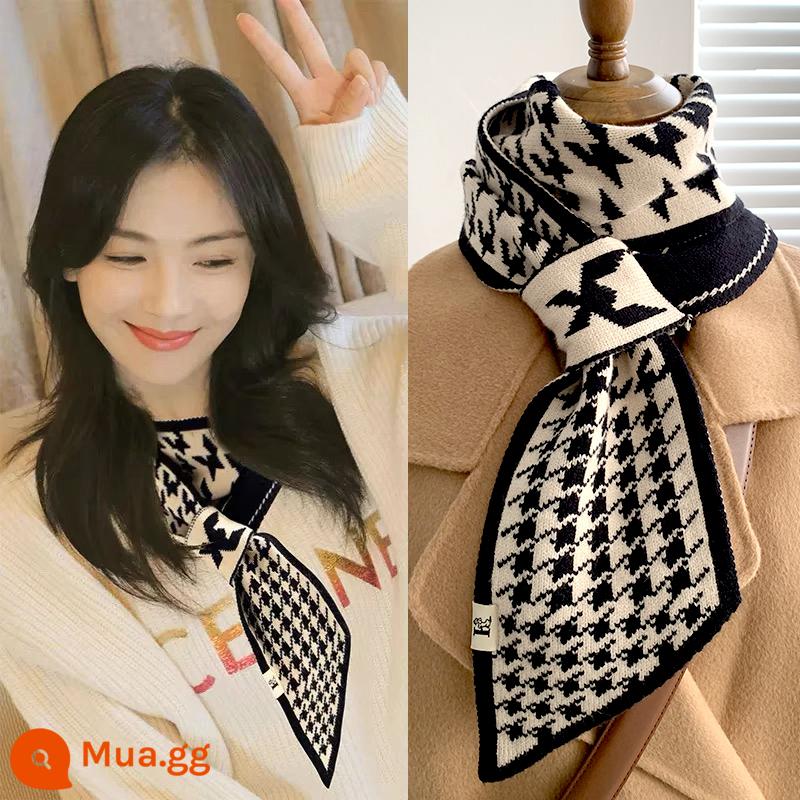 Khăn quàng bảo vệ cổ nhỏ cho nữ mùa đông 2023 mùa xuân thu mới houndstooth khí chất đốt sống cổ đa năng cổ khăn quàng cổ lười - Khăn quàng cỡ nhỏ houndstooth-be