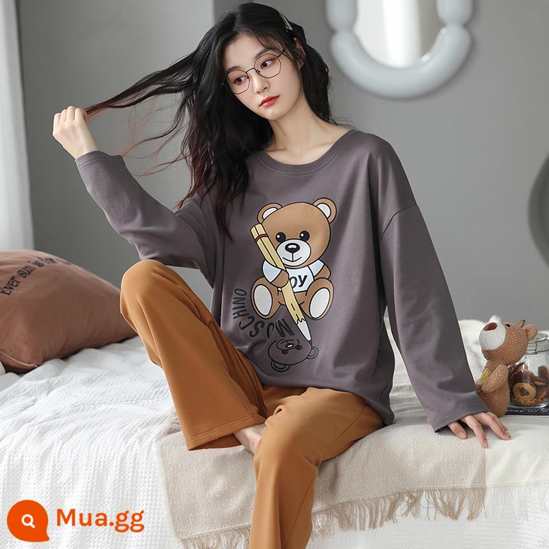 2023 bộ đồ ngủ mùa thu mới của phụ nữ mùa xuân và mùa thu cotton nguyên chất dài tay có thể đi ra ngoài bình thường lưới đỏ mùa đông dịch vụ gia đình phù hợp với - Mẫu nữ GLQ2282