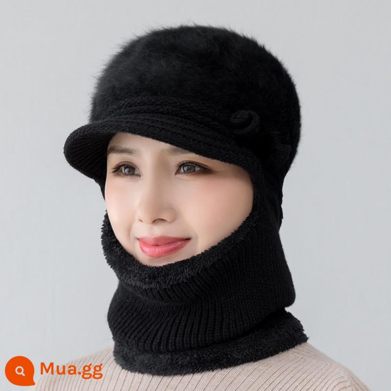 Mũ dành cho nữ, áo hoodie mùa đông, bà mẹ trung niên và người già, mũ len dày nhung, bà đi xe đạp mũ và khăn quàng cổ chống gió ấm áp - 187 màu đen