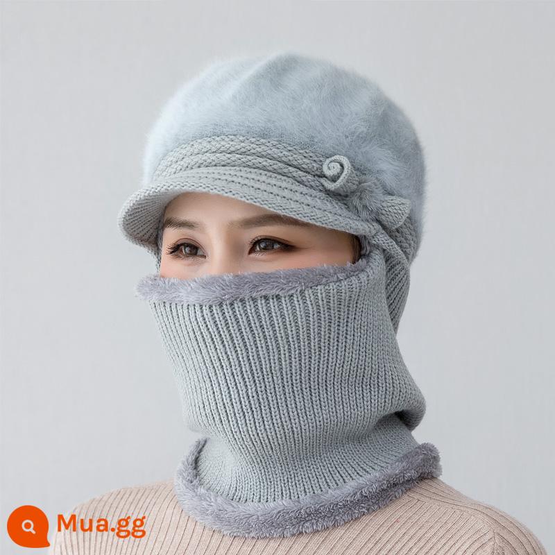 Mũ dành cho nữ, áo hoodie mùa đông, bà mẹ trung niên và người già, mũ len dày nhung, bà đi xe đạp mũ và khăn quàng cổ chống gió ấm áp - 187 màu xám