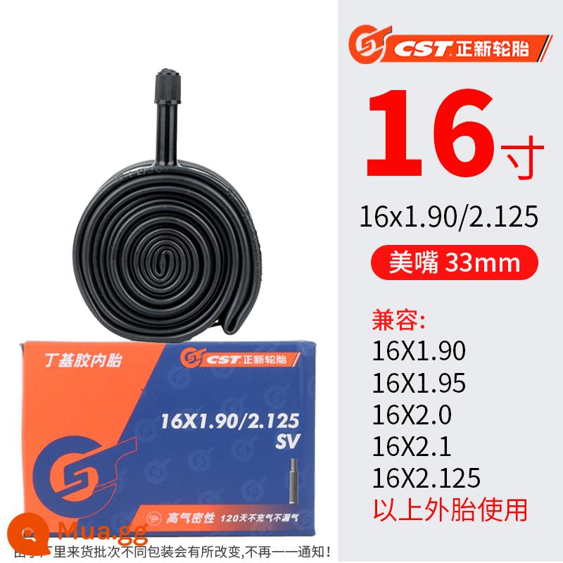 Ống bên trong xe điện Zhengxin 12/14/16/18/20x2.125/2.50/3.0/1.75 cho xe ắc quy - 16x1.90/2.125 săm chính hãng (miệng thẳng) [mua 2 ống giảm 2 nhân dân tệ]