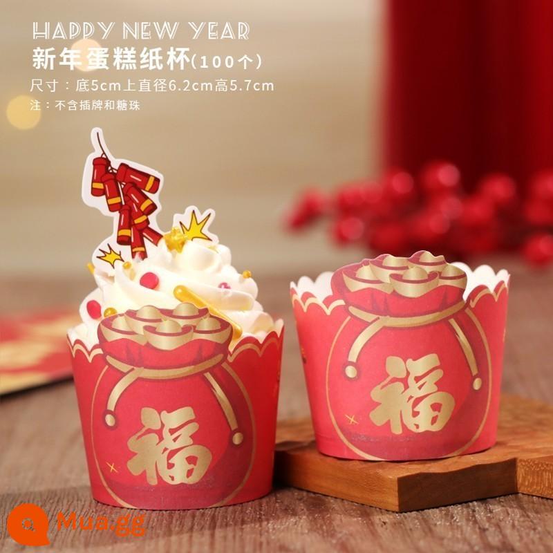 Năm Mới 2023 Cupcake Hộp Trong Suốt Di Động Bao Bì Hộp Năm Mới Làm Bánh Trang Trí Cắm Thẻ Đầm - 100 Ly Giấy Năm Mới