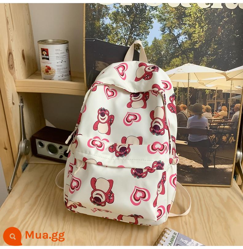 Kuromi Giai Điệu Ngọc Chó Schoolbag Nữ Trung Học Cơ Sở Ba Lô Học Sinh Tiểu Học Ba Lô Dành Cho Lớp 3 Đến Lớp 6 - Vai gấu dâu tây màu be (không có mặt dây chuyền)