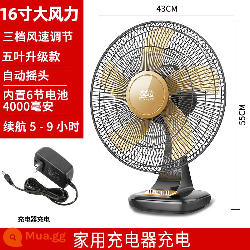 Sạc Quạt Điện 16 Inch Hộ Gia Đình Lớn Năng Lượng Gió Pin Ký Túc Xá Ngoài Trời Di Động Quạt Điện Năng Lượng Mặt Trời - Đen 16 inch + tích hợp 4000 mAh 5-9h