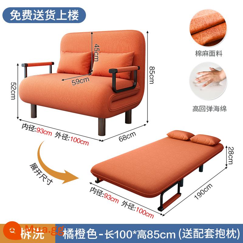 Lưới Đỏ Sofa Giường Gấp 1 Đa Năng Căn Hộ Nhỏ Phòng Khách Nhà Kéo Đẩy Có Thể Thu Vào Đa Năng Mới 2022 - Vị trí đôi 100 màu cam [Độ dày và gia cố được nâng cấp]