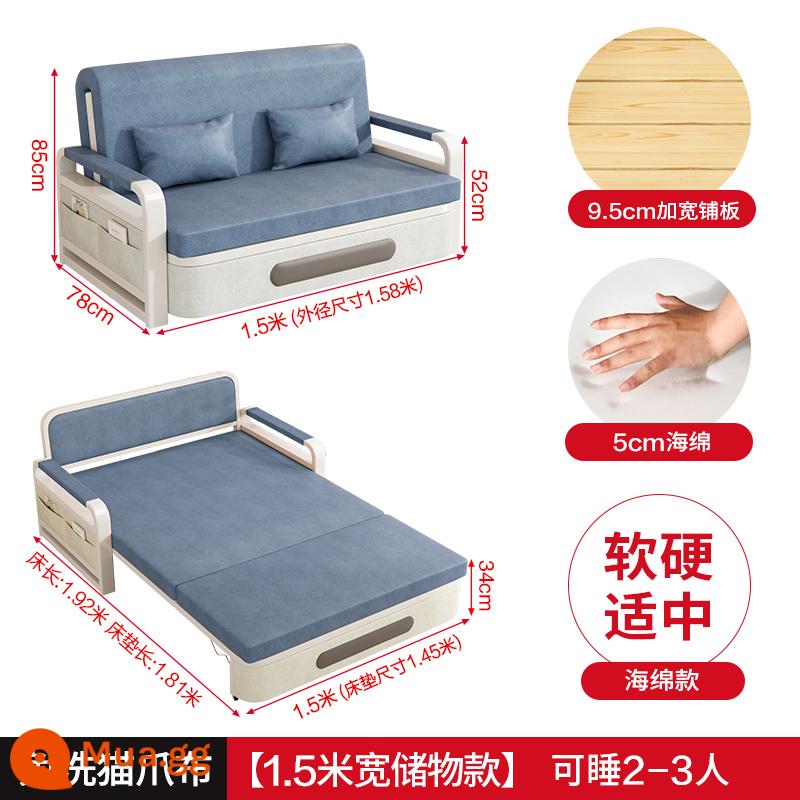 Sofa giường gấp công nghệ lưỡng dụng giường vải căn hộ nhỏ lưới đỏ phong cách ban công giường đa năng giường thu 2023 mới - [Mẫu lưu trữ 1,5m] + Miếng bọt biển 5CM (vải vuốt mèo được nâng cấp về mặt công nghệ)