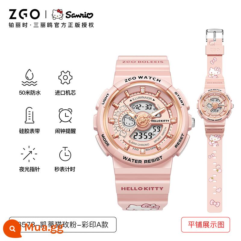 Zhenggang ZGOx quế chó đồng hồ nữ học sinh trung học cơ sở Sanrio chống thấm nước dạ quang đồng hồ điện tử trẻ em mẫu nữ - 8573Xin chào Hoa Hồng Pastel In Loại A