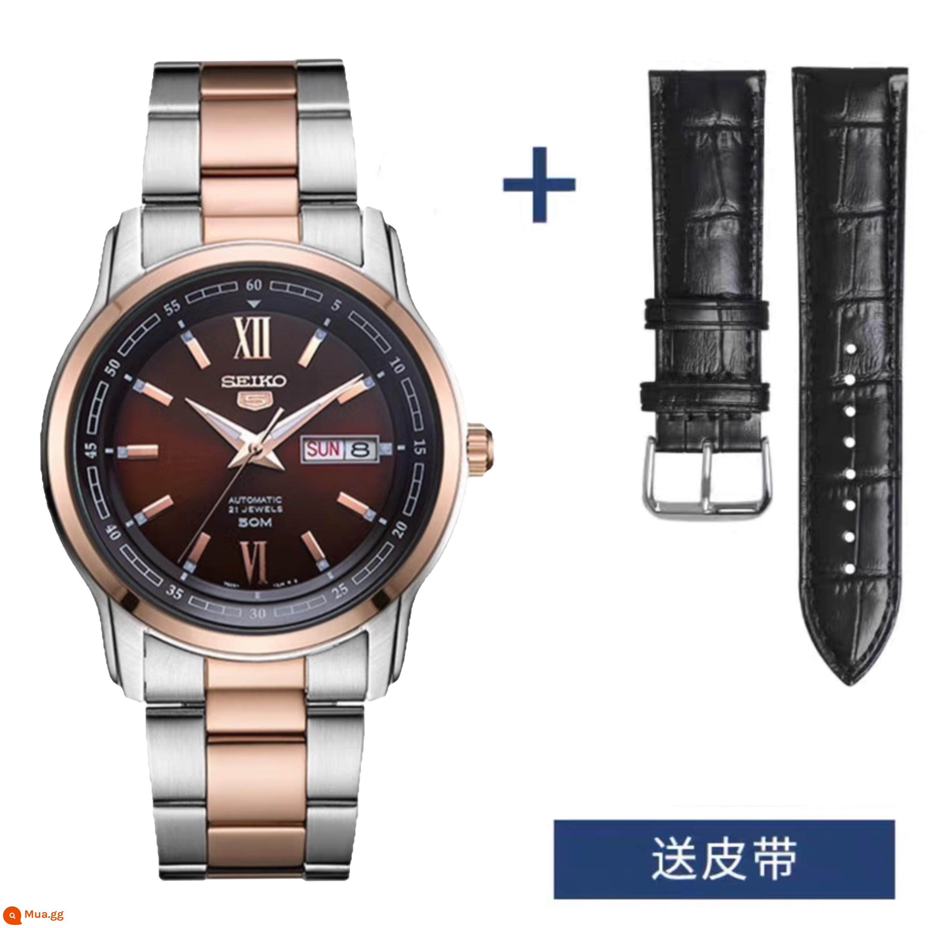 Đồng hồ đeo tay nam cơ học Seiko số 5 của Nhật Bản, đồng hồ đeo tay dây thép cơ tự động giải trí ba kim giải trí dạ quang SNKM92J1 - SNKP18J1 đi kèm đai