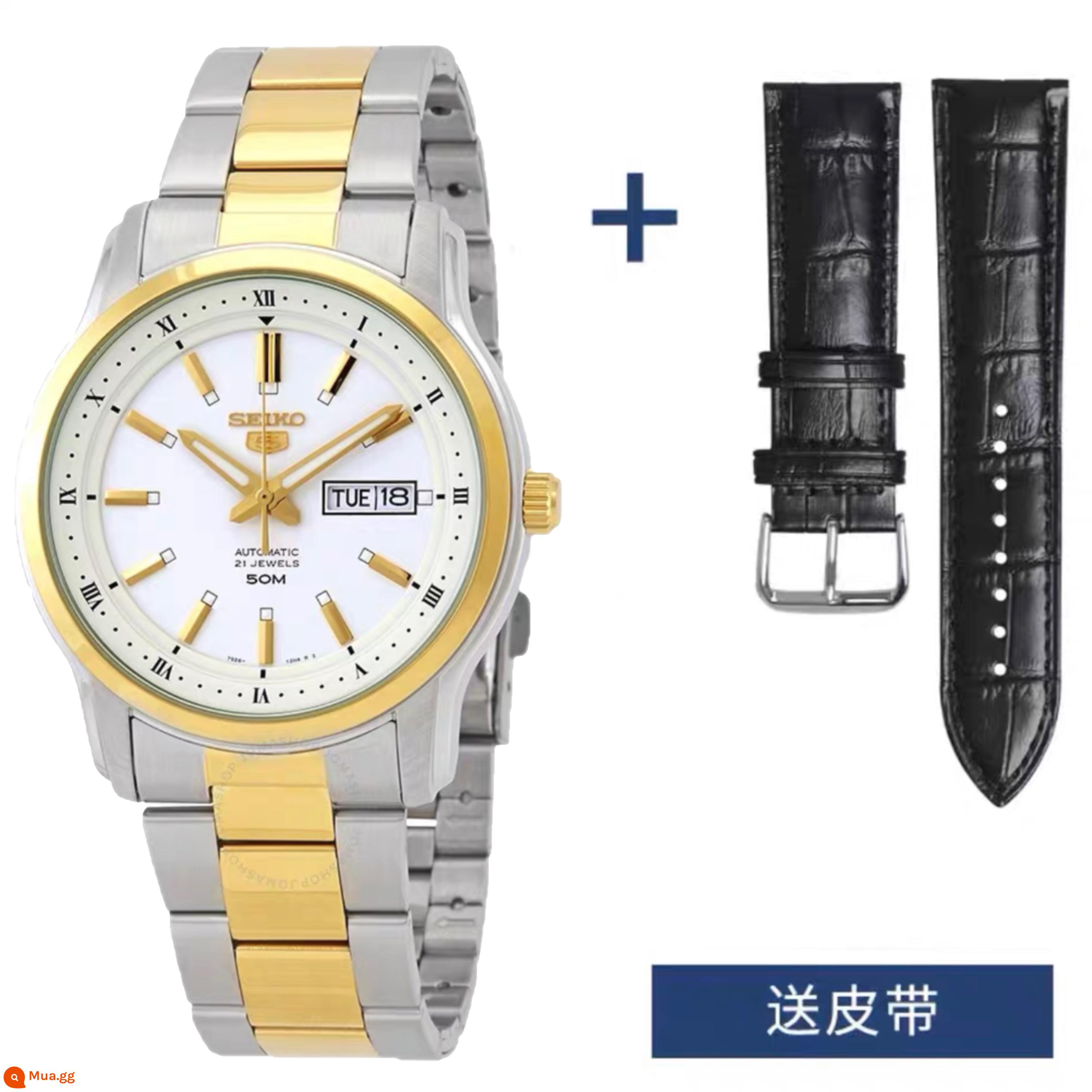 Đồng hồ đeo tay nam cơ học Seiko số 5 của Nhật Bản, đồng hồ đeo tay dây thép cơ tự động giải trí ba kim giải trí dạ quang SNKM92J1 - Đai tự do SNKP14