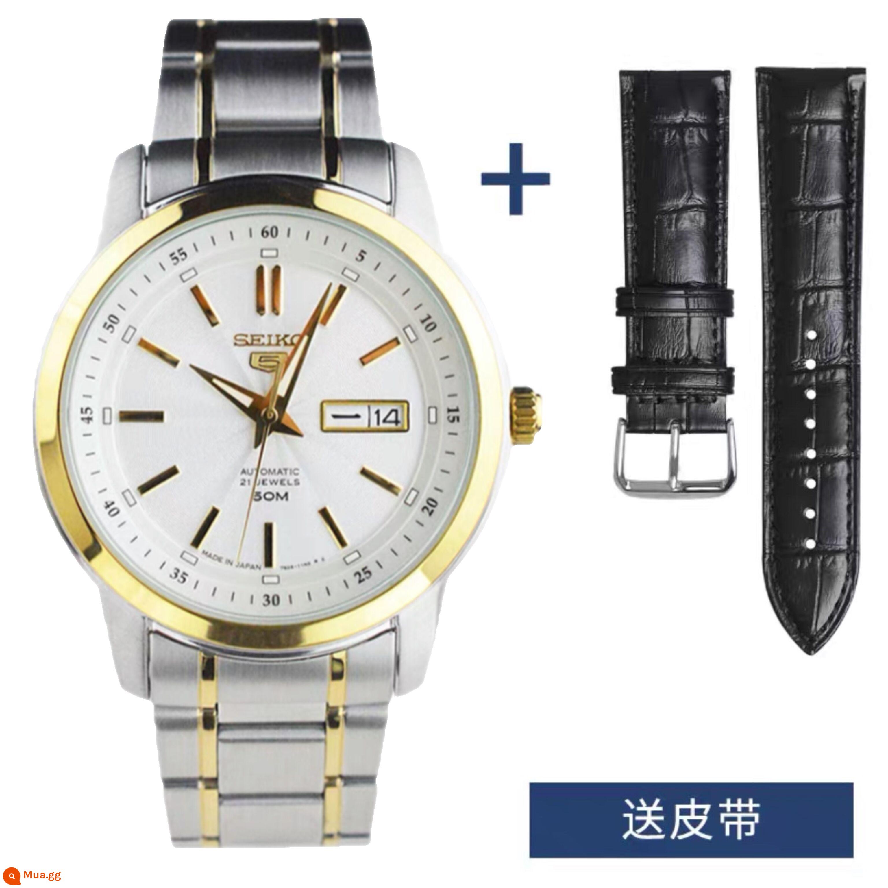 Đồng hồ đeo tay nam cơ học Seiko số 5 của Nhật Bản, đồng hồ đeo tay dây thép cơ tự động giải trí ba kim giải trí dạ quang SNKM92J1 - Thắt lưng không vàng quý phái SNM92J1