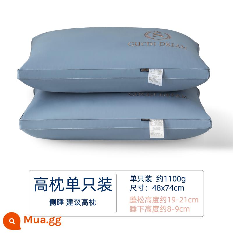 Gối cotton kháng khuẩn lõi gối hai người 1 hộ gia đình không xẹp khách sạn gối đơn nam trái tim cả đầu gối cao thấp - Gối cao màu xanh thêu [gói đơn vải 100% cotton]