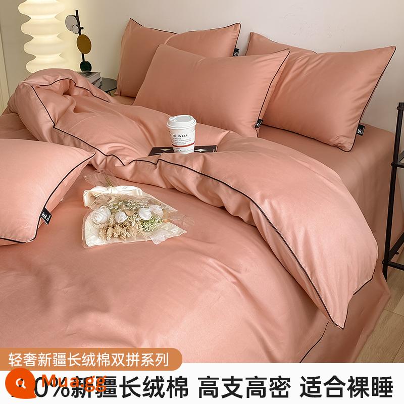 Bông ghim dài 60 chi tiết Giường bông nguyên chất Bộ 4 món cotton 100 ký túc xá Bộ giường 3 món được trang bị ga trải giường vỏ chăn 4 - Bột đậu nhẹ Qingna