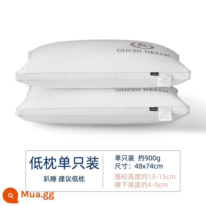 Gối cotton kháng khuẩn lõi gối hai người 1 hộ gia đình không xẹp khách sạn gối đơn nam trái tim cả đầu gối cao thấp - Gối thấp màu trắng thêu [gói đơn, vải 100% cotton]