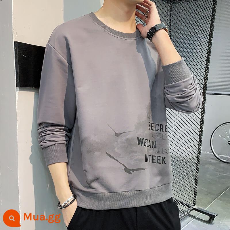 Cổ Tròn Cotton Dày T Nam Mùa Xuân Và Mùa Thu Plus Nhung Dày Triều Không Nắp Giả 2 Đáy áo Sơ Mi Thường Ngày Mùa Đông Hàng Đầu - 2150 màu xám.