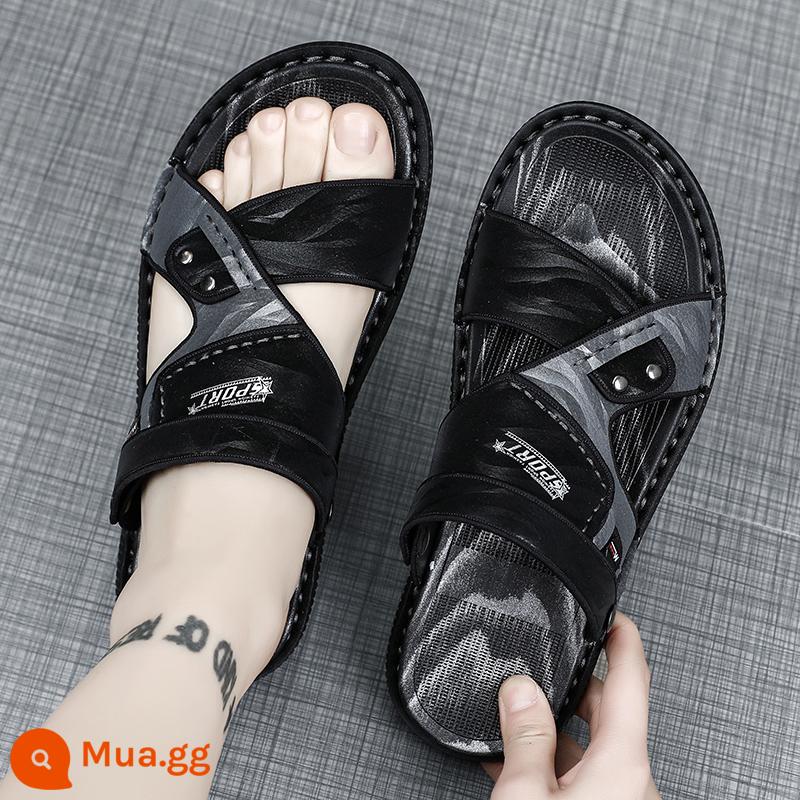 Bố Giày Sandal Nam Mùa Hè Ngoài Trời Đi Lái Xe Thể Thao Giải Trí Chống Trơn Trượt Khử Mùi Đáy Mềm Chịu Mài Mòn Dép Đi Biển - Đen-5503