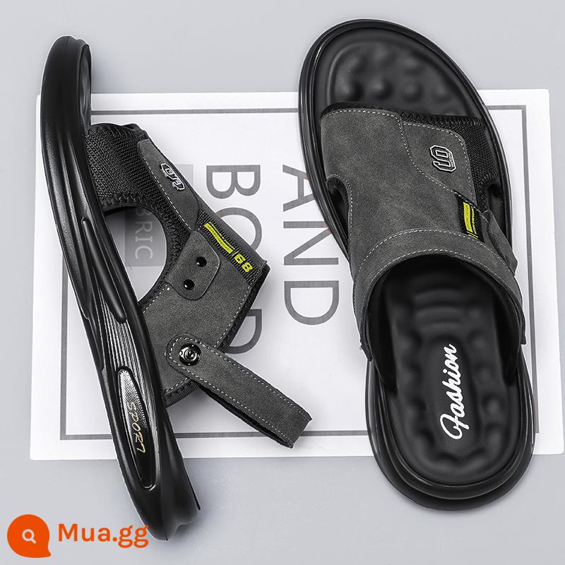 Bố Giày Sandal Nam Mùa Hè Ngoài Trời Đi Lái Xe Thể Thao Giải Trí Chống Trơn Trượt Khử Mùi Đáy Mềm Chịu Mài Mòn Dép Đi Biển - Xám-D909