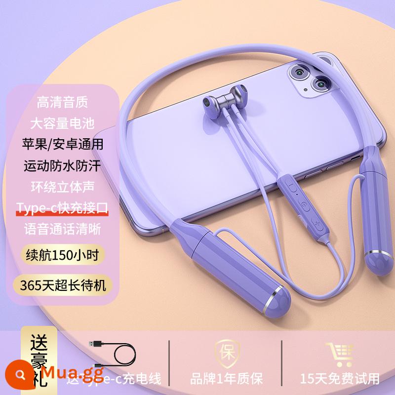 Thời lượng pin dài 200 giờ tai nghe bluetooth đeo cổ giảm tiếng ồn trong tai trò chơi 2023 thể thao chính hãng - Phiên bản nâng cấp-Tím [Chất lượng âm thanh HD + thời lượng pin 150 giờ]