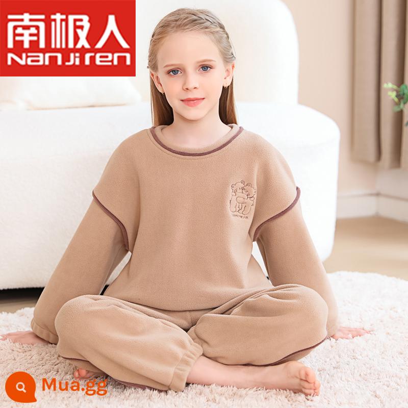 Nanjiren Bé Trai Và Bé Gái Mùa Đông Nỉ San Hô Homewear Bộ Đồ Lót Dày Cho Trẻ Em Bộ Đồ Ngủ Trẻ Em Trung Và Lớn - thẻ trà sữa