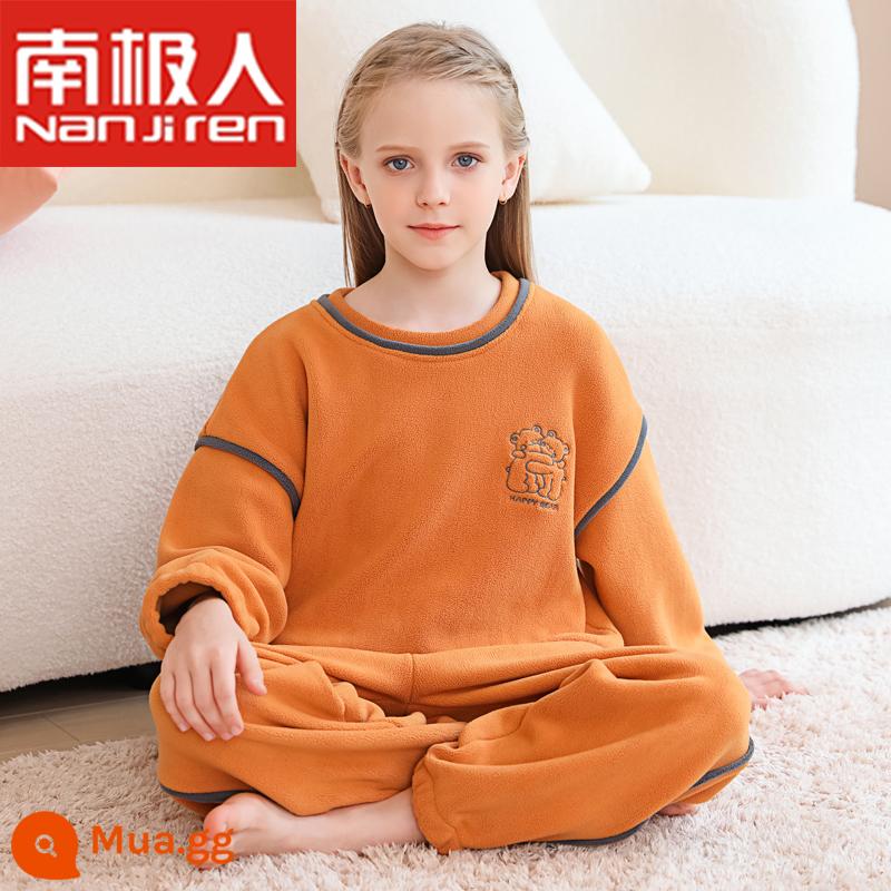 Nanjiren Bé Trai Và Bé Gái Mùa Đông Nỉ San Hô Homewear Bộ Đồ Lót Dày Cho Trẻ Em Bộ Đồ Ngủ Trẻ Em Trung Và Lớn - bí ngô cam