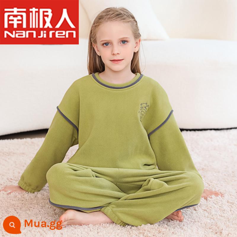 Nanjiren Bé Trai Và Bé Gái Mùa Đông Nỉ San Hô Homewear Bộ Đồ Lót Dày Cho Trẻ Em Bộ Đồ Ngủ Trẻ Em Trung Và Lớn - quả bơ xanh