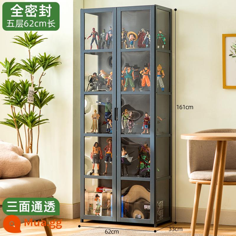 Tủ trưng bày mô hình Lê cao áp acrylic trưng bày tủ khói tủ kính quầy mỹ phẩm trang trí tủ trưng bày - [Trong suốt ba mặt] Xám - dài 5 lớp 62 (cửa đôi)