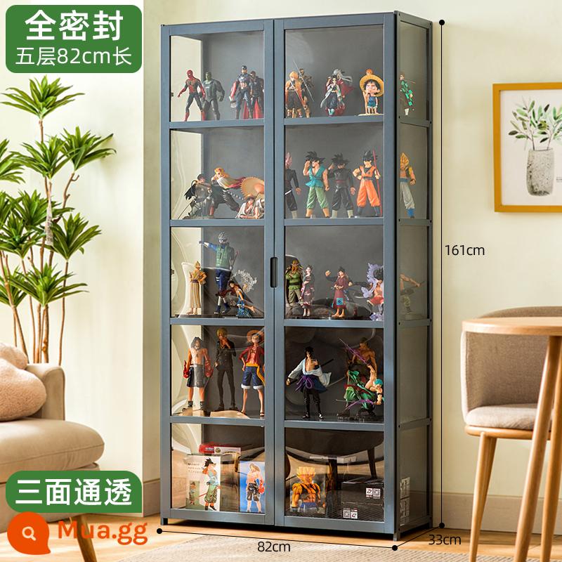 Tủ trưng bày mô hình Lê cao áp acrylic trưng bày tủ khói tủ kính quầy mỹ phẩm trang trí tủ trưng bày - [Trong suốt ba mặt] Xám - dài 5 lớp 82 (cửa đôi)