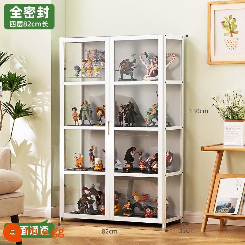 Tủ trưng bày mô hình Lê cao áp acrylic trưng bày tủ khói tủ kính quầy mỹ phẩm trang trí tủ trưng bày - [Trong suốt 3 mặt] Trắng - Bốn lớp dài 82 (cửa đôi)