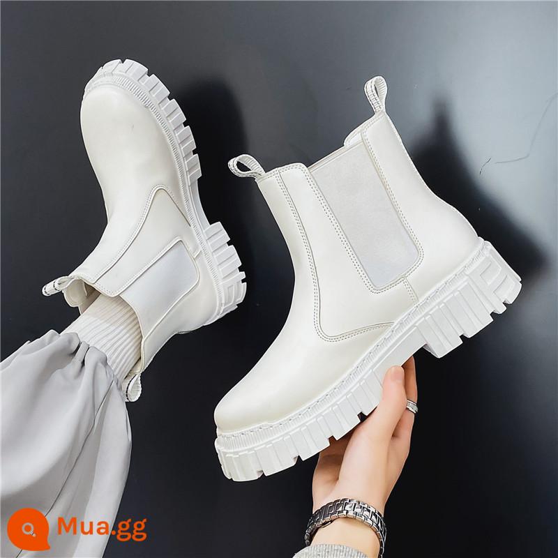 Giày bốt Chelsea bốt nam ống khói giày cotton mùa thu đông hợp thời trang nam tuyết bốt Martin dụng cụ bốt cổ ngắn phong cách Anh quốc - GZ882 màu trắng