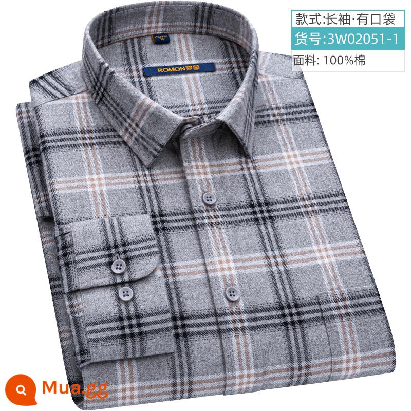 Romon mùa xuân dài tay áo sơ mi nam cotton nguyên chất kinh doanh trung niên chải áo sơ mi kẻ sọc bông rời bố trang phục mới - 3W02051-1