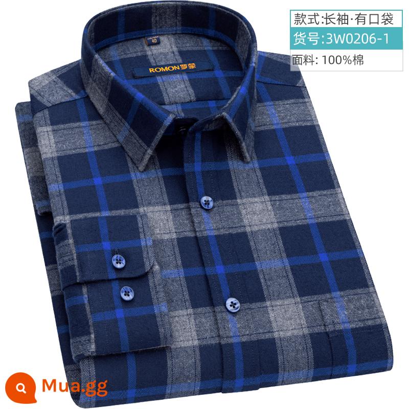 Romon mùa xuân dài tay áo sơ mi nam cotton nguyên chất kinh doanh trung niên chải áo sơ mi kẻ sọc bông rời bố trang phục mới - 3W0206-1