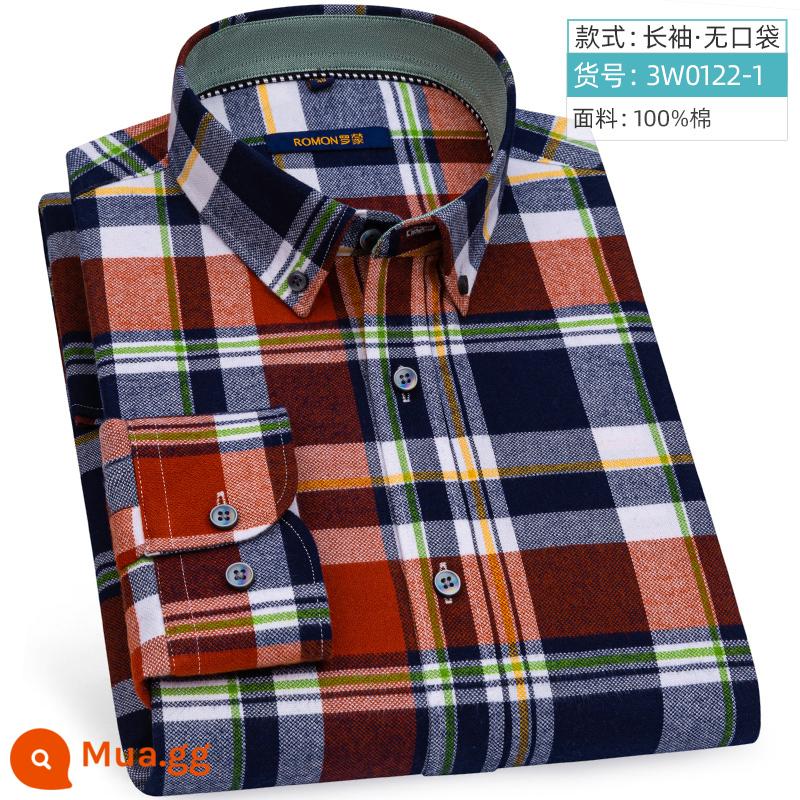 Romon mùa xuân dài tay áo sơ mi nam cotton nguyên chất kinh doanh trung niên chải áo sơ mi kẻ sọc bông rời bố trang phục mới - 3W0122-1