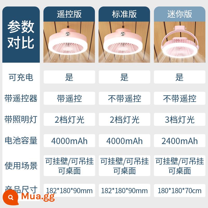 Ký túc xá quạt nhỏ quạt trần đèn sinh viên tầng trên tầng dưới lều chống muỗi nhỏ tắt tiếng giường cắm trại quạt điện ngoài trời - 4000 mAh: có thể sạc lại丨vòng đèn siêu phòng khách丨điều khiển từ xa tùy chọn