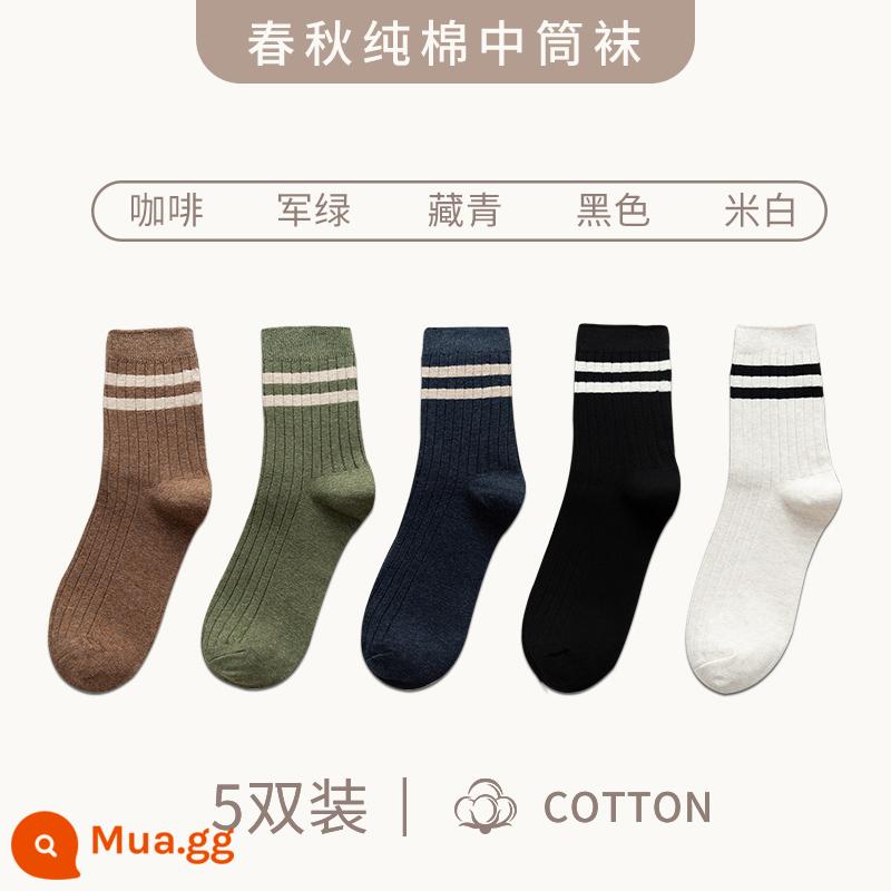 Zhuji Sock Men Mid -winter Mid -worn Cotton Anti -deat Sweat Sports Stocking làm cho mùa thu và mùa đông cộng với vớ sâu - "5 đôi" cà phê + xanh quân đội + xanh navy + đen + be