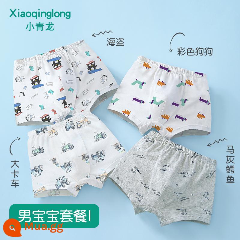 Quần lót boxer trẻ em Xiaoqinglong quần đùi cotton nguyên chất cho bé trai và bé gái 2-18 tuổi hoạt hình quần đùi trẻ em cỡ vừa và lớn - Bộ nam I (4 món)