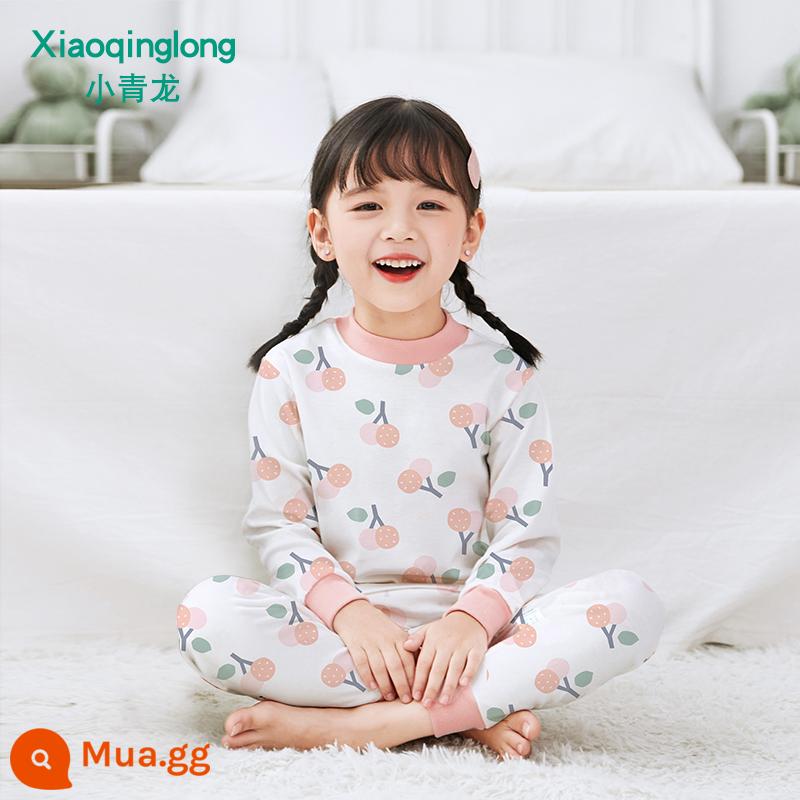 Bộ đồ lót trẻ em Xiaoqinglong cotton nguyên chất quần áo mùa thu bé trai và bé gái quần vệ sinh quần áo trẻ em mùa xuân và mùa thu cho trẻ trung và lớn hơn - Anh Đào Hồng (Bé Gái)