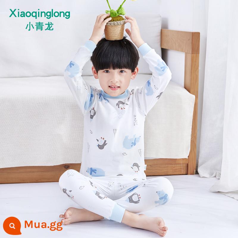 Bộ đồ lót trẻ em Xiaoqinglong cotton nguyên chất quần áo mùa thu bé trai và bé gái quần vệ sinh quần áo trẻ em mùa xuân và mùa thu cho trẻ trung và lớn hơn - Gấu xanh lớn (cậu bé)