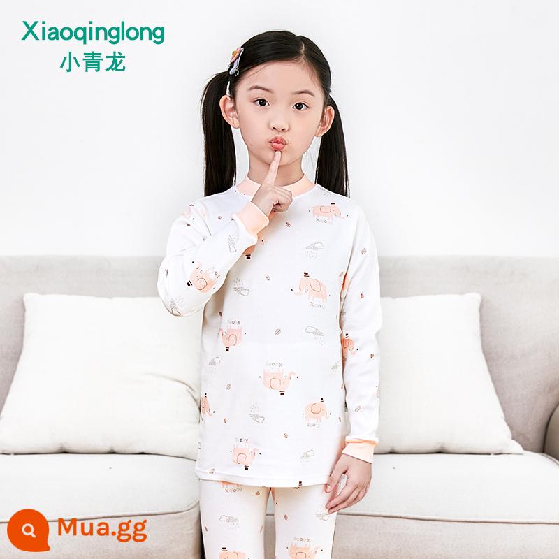 Bộ đồ lót trẻ em Xiaoqinglong cotton nguyên chất quần áo mùa thu bé trai và bé gái quần vệ sinh quần áo trẻ em mùa xuân và mùa thu cho trẻ trung và lớn hơn - Voi Hồng (Bé Gái)