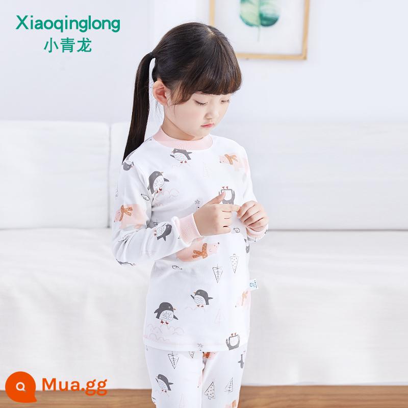 Bộ đồ lót trẻ em Xiaoqinglong cotton nguyên chất quần áo mùa thu bé trai và bé gái quần vệ sinh quần áo trẻ em mùa xuân và mùa thu cho trẻ trung và lớn hơn - Gấu Hồng (Bé Gái)