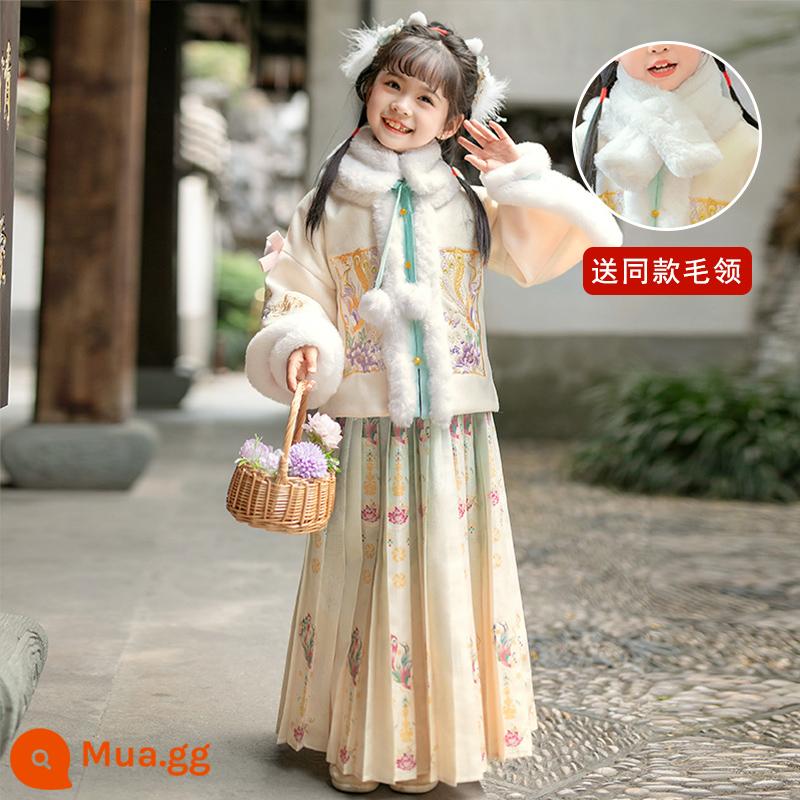 Hanfu bé gái mùa đông dày nhà Minh làm váy ngựa phù hợp với mùa đông 2023 trẻ em mới Tang phù hợp với lời chào năm mới mùa thu đông - SL2932 hoa mai + cổ lông cùng kiểu